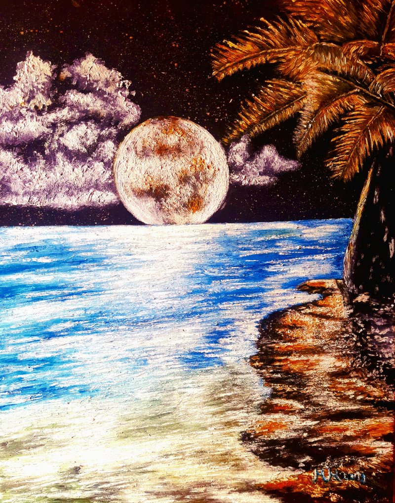 Moon touch sea, Painting Marija Mitrovic