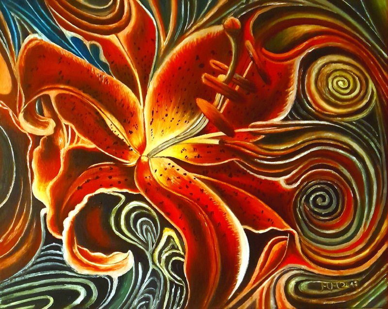 Red flower, Painting Marija Mitrovic
