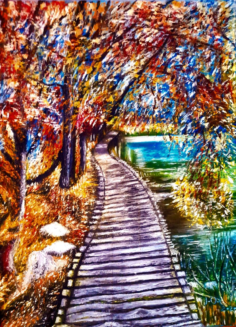 Walking trails thoought river, Painting Marija Mitrovic