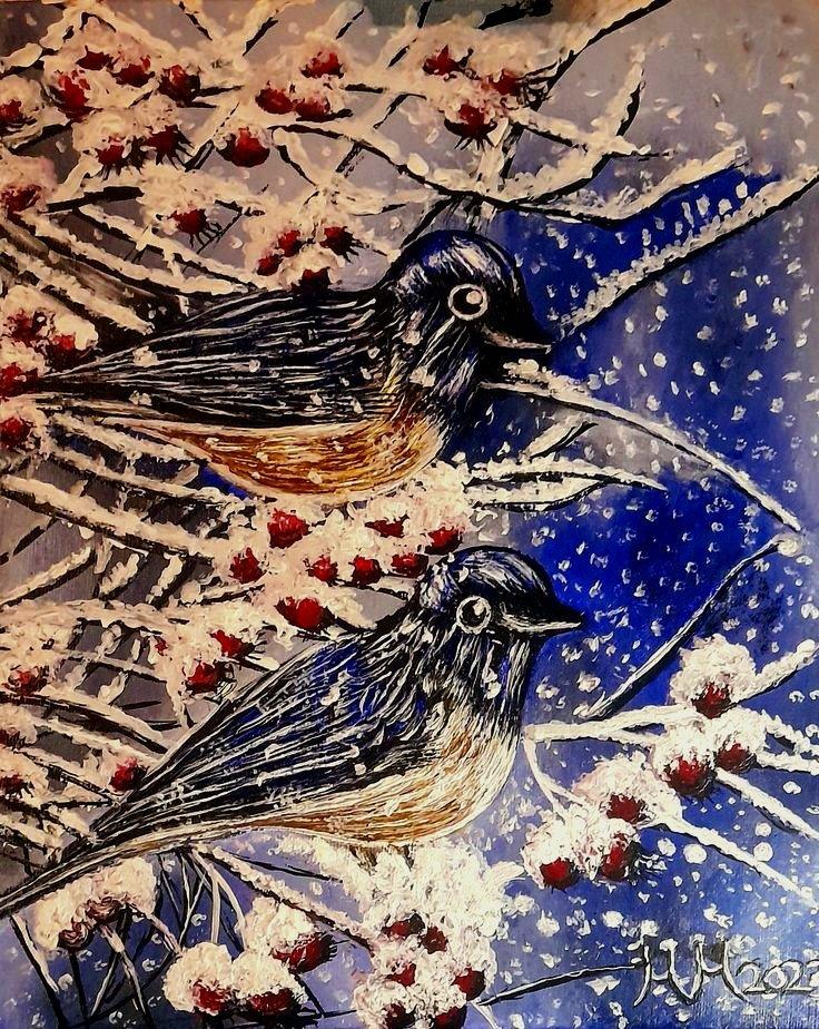 Snow birdrs, Painting Marija Mitrovic