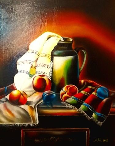 Fruit and a cup on the table