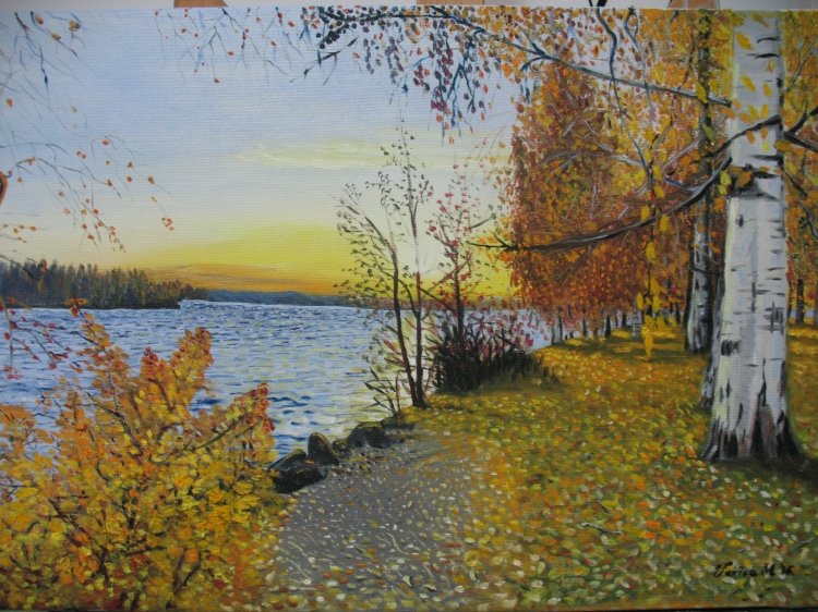Autumn on the lake, Painting Malbašić Verica