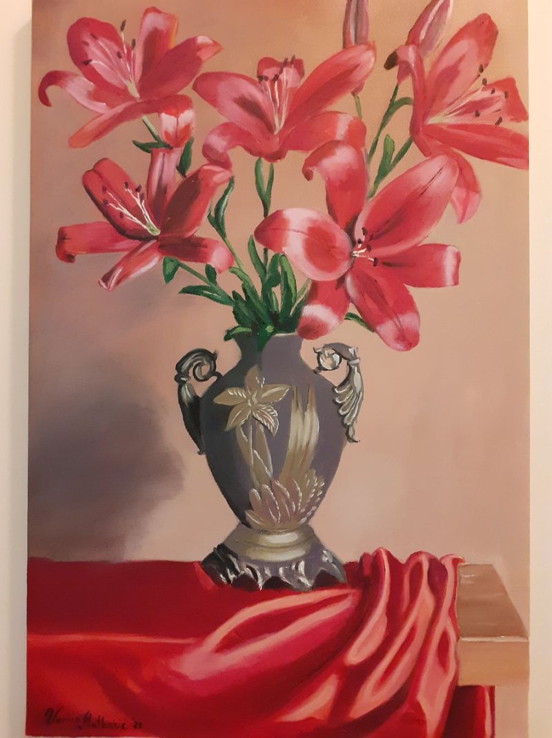 Red lilies, Painting Malbašić Verica
