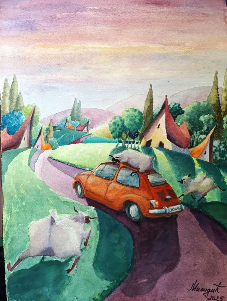 Arrival in the village, Painting Miladic Svetlana