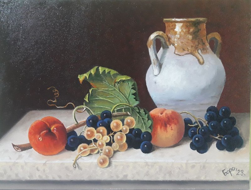 Grožđe i breskve, Painting Mijailović Borisav