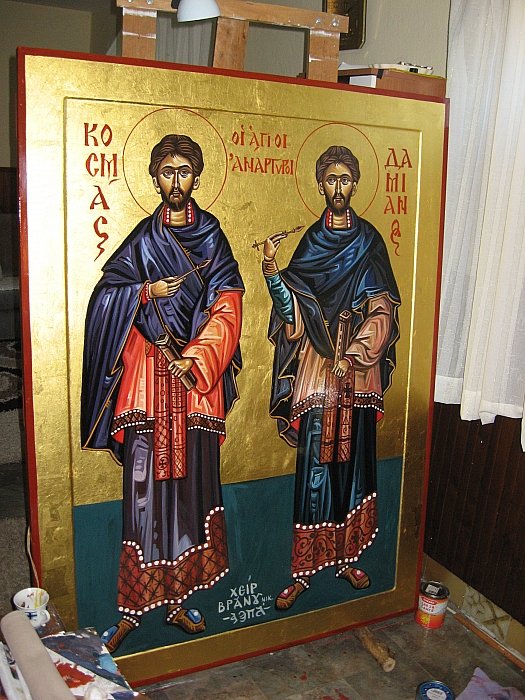 Ikona Sveti Vrači Kozma i Damjan 120x160 cm, Painting ORTHODOX ICONS- artist Miloš Timotijević