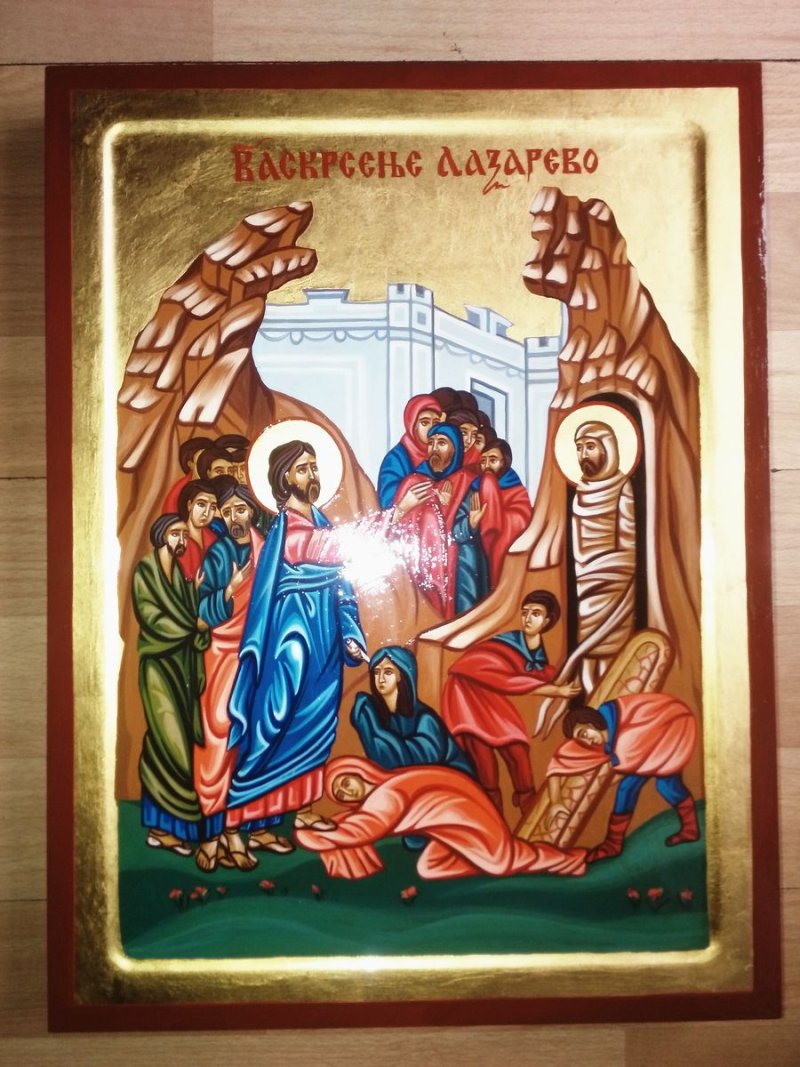 Lazareva Subota ( Vaskrsenje Lazarevo) ikona 30x40cm, Painting ORTHODOX ICONS- artist Miloš Timotijević