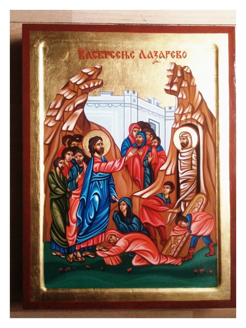 Lazareva Subota ( Vaskrsenje Lazarevo) ikona 30x40cm, Painting ORTHODOX ICONS- artist Miloš Timotijević