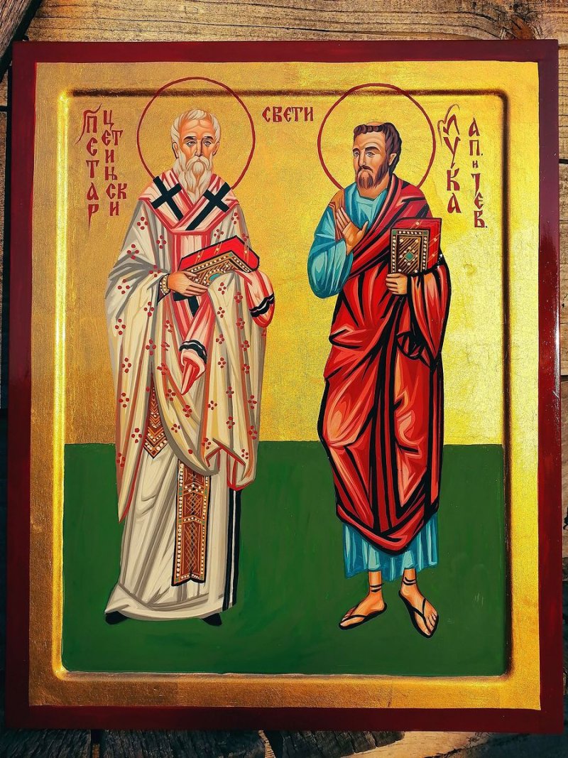 Ikona- Sveti Petar Cetinjski i Sveti Luka, dimenzije 50x40cm, Painting ORTHODOX ICONS- artist Miloš Timotijević