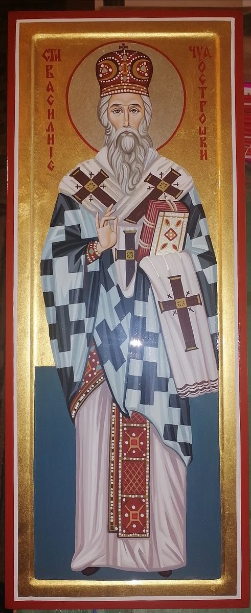 Ikona- Sveti Vasilije Ostroški, dimenzije 25x50 cm, Painting ORTHODOX ICONS- artist Miloš Timotijević