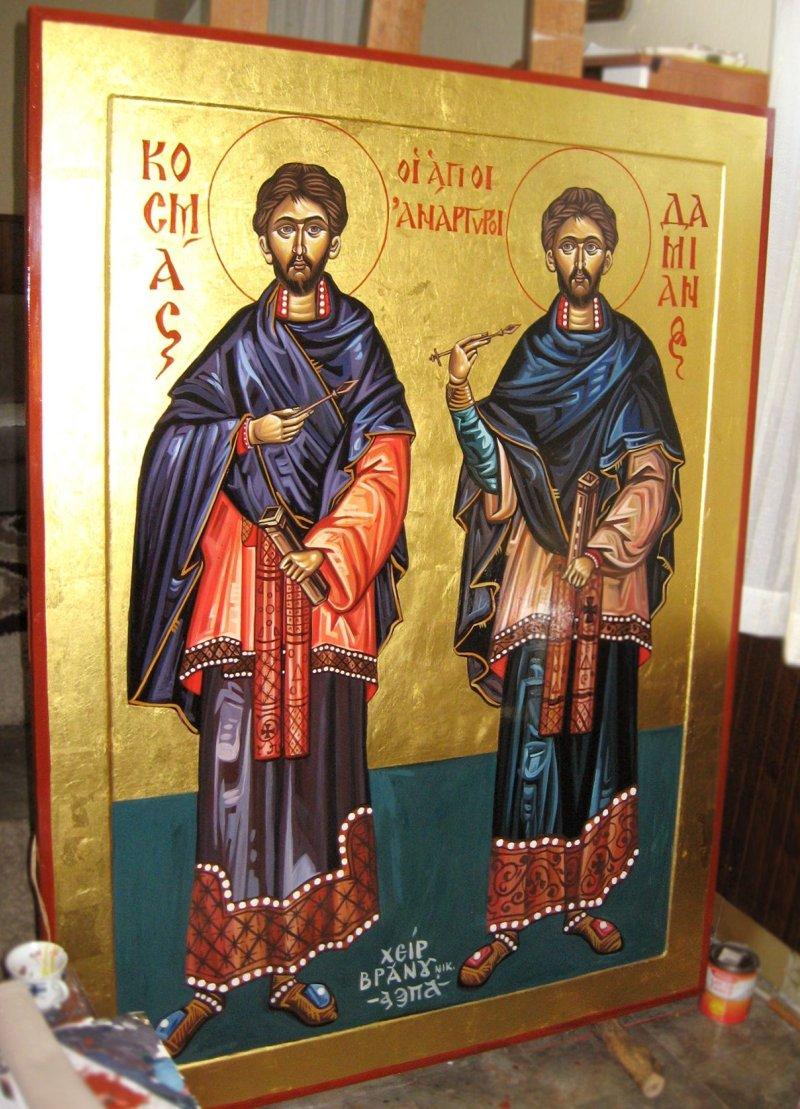 Ikona Sveti Vrači Kozma i Damjan 120x160 cm, Painting ORTHODOX ICONS- artist Miloš Timotijević