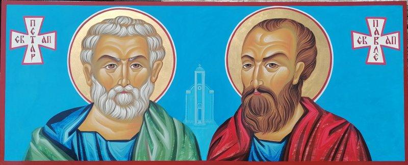 Ikona- Sveti Apostoli Petar i Pavle, dimenzije 45x110 cm, Slika PRAVOSLAVNE IKONE- ikonopisac Miloš Timotijević