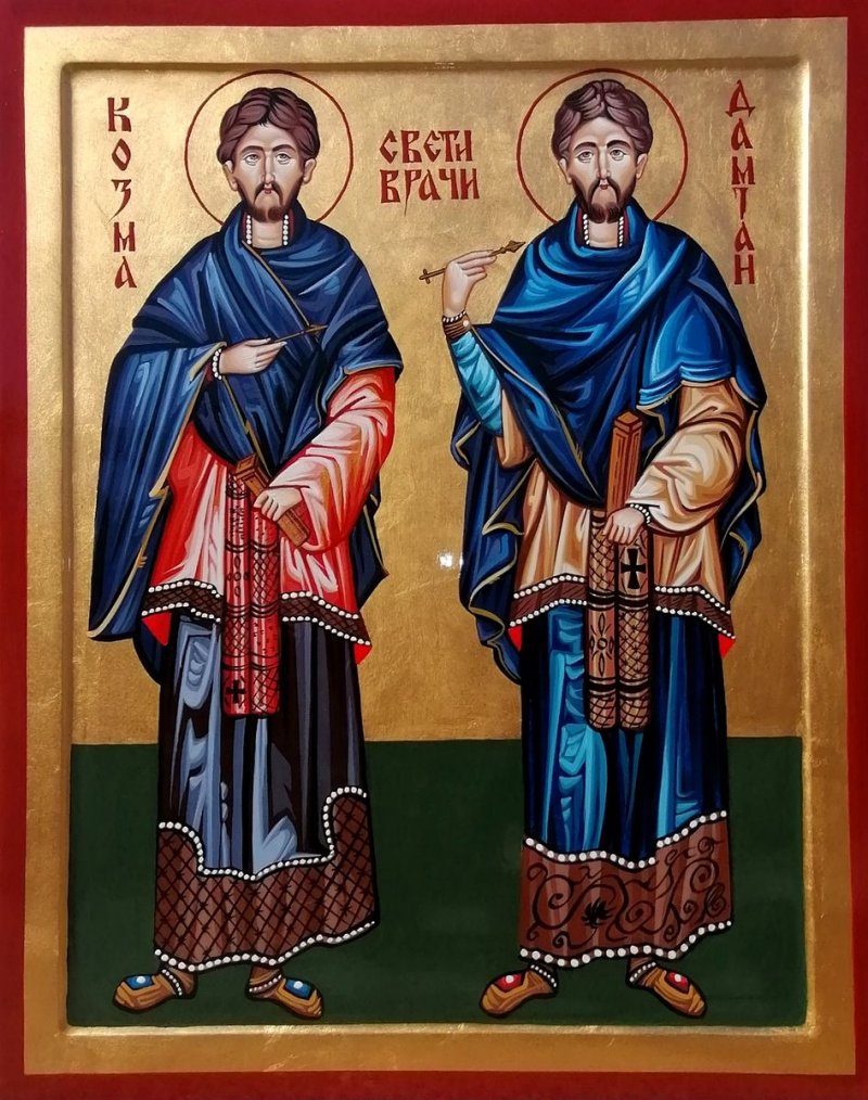 Orthodox icon "Sveti Vrači Kozma i Damjan" , dimensions 50x40 cm, Painting ORTHODOX ICONS- artist Miloš Timotijević