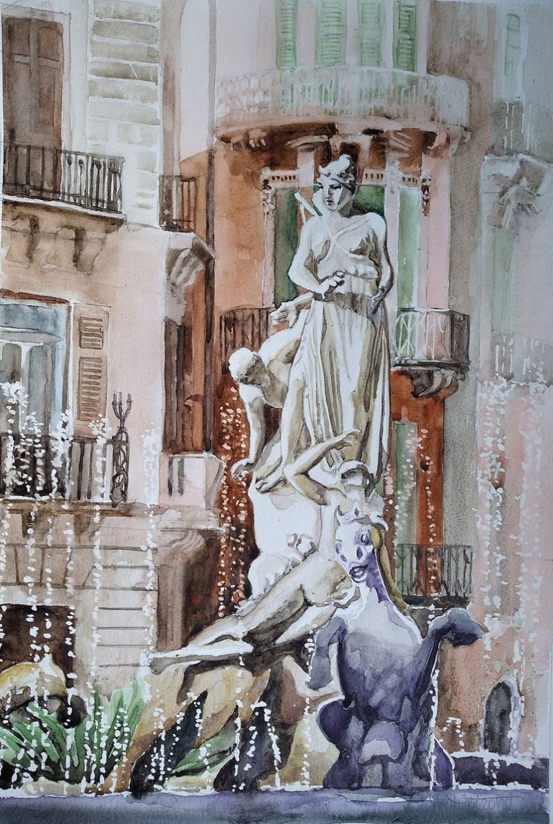 Piazza Arhimede, Italy, Painting Petrović Radmila