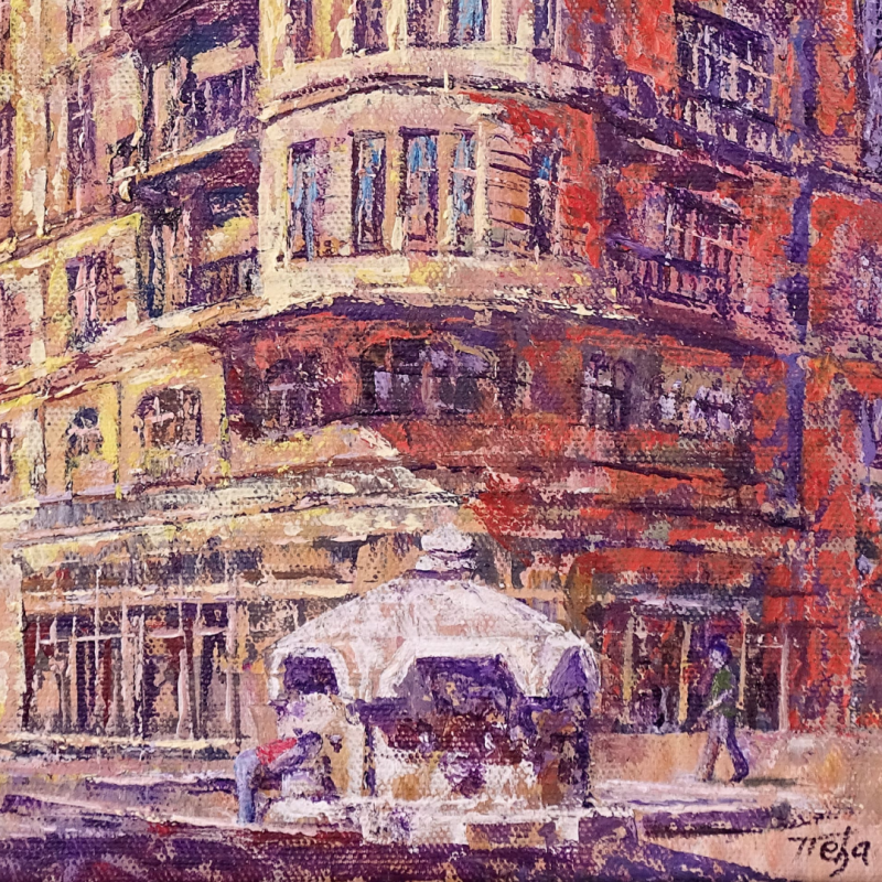 FOUNTAIN in Knez Mihajlova, Belgrade, Painting Milosevic Predrag Pedja