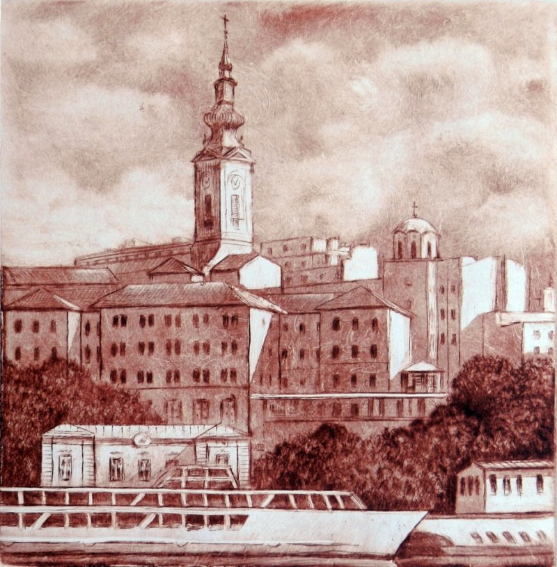 Panorama of Belgrade, Painting Milosevic Predrag Pedja