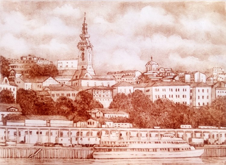 Panorama of Belgrade, Painting Milosevic Predrag Pedja