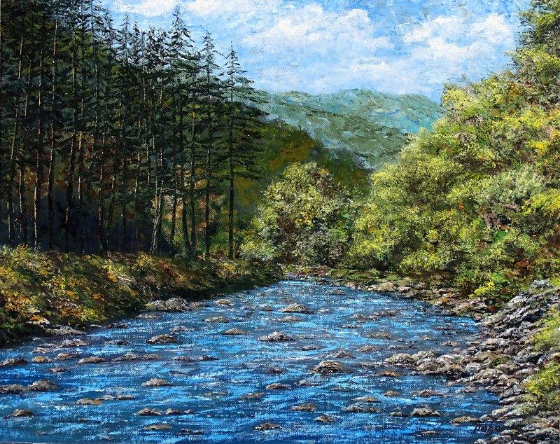 Mountain river, Painting Milosevic Predrag Pedja