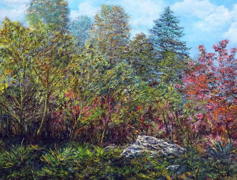 Stone in the forest, Painting Milosevic Predrag Pedja