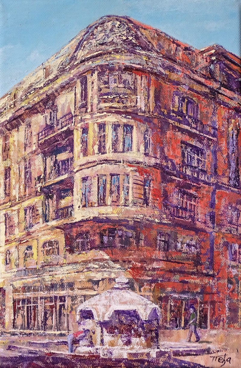 FOUNTAIN in Knez Mihajlova, Belgrade, Painting Milosevic Predrag Pedja