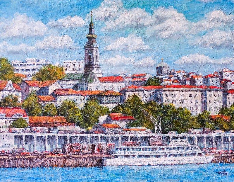 抽象画（版画）【ベオグラード Belgrade】 Painting Panorama of Belgrade, once by Milosevic Predrag Pedja