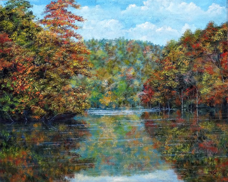 Lake and autumn, Painting Milosevic Predrag Pedja