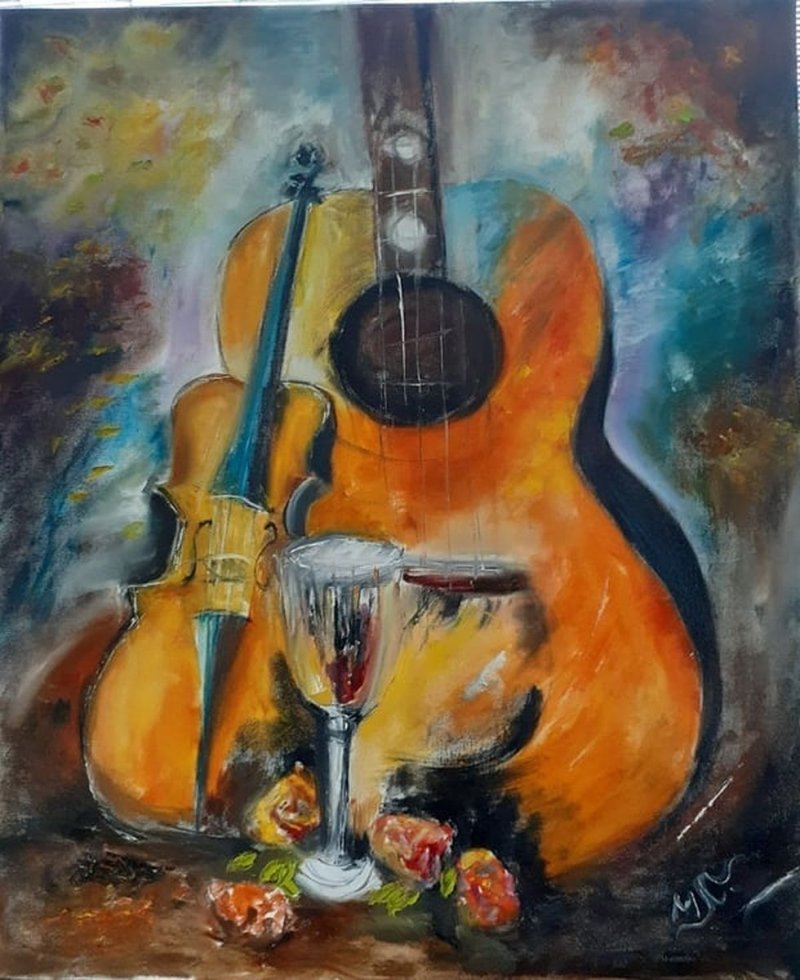 Vine and guitar, Painting Lisinac Milka