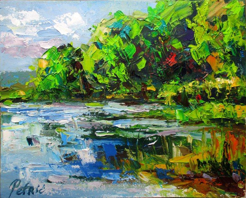 Treetops on the riverbank, Painting Petrić Gordan