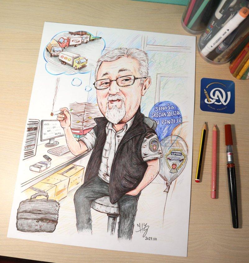 A RETIREMENT GIFT - PORTRAIT KARIKATURA, Painting DJUKAN ~ CARICATURES