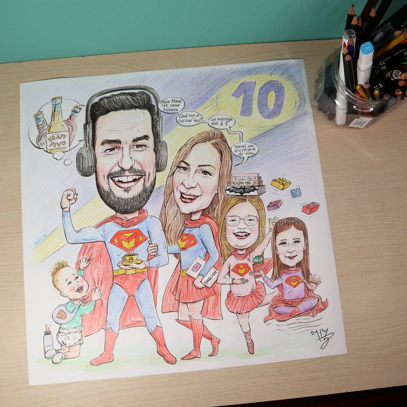 Porodična portret-karikatura` Super Maksimovići`, Slika ĐUKAN ~ KARIKATURE
