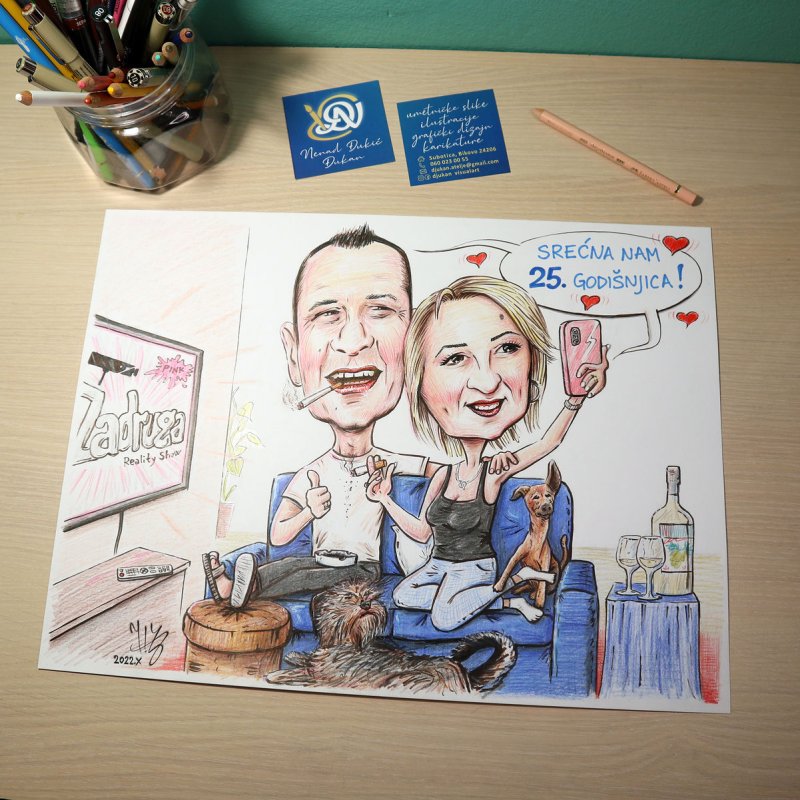 Happy 25th wedding anniversary`, Painting DJUKAN ~ CARICATURES