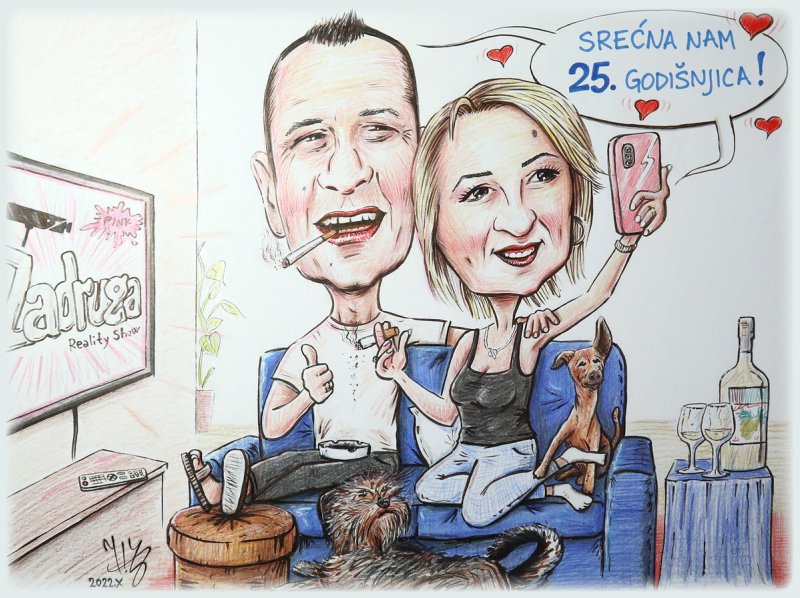 Happy 25th wedding anniversary`, Painting DJUKAN ~ CARICATURES