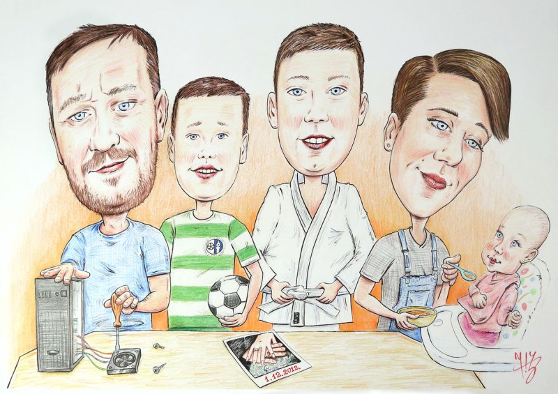 Family caricature, Painting DJUKAN ~ CARICATURES