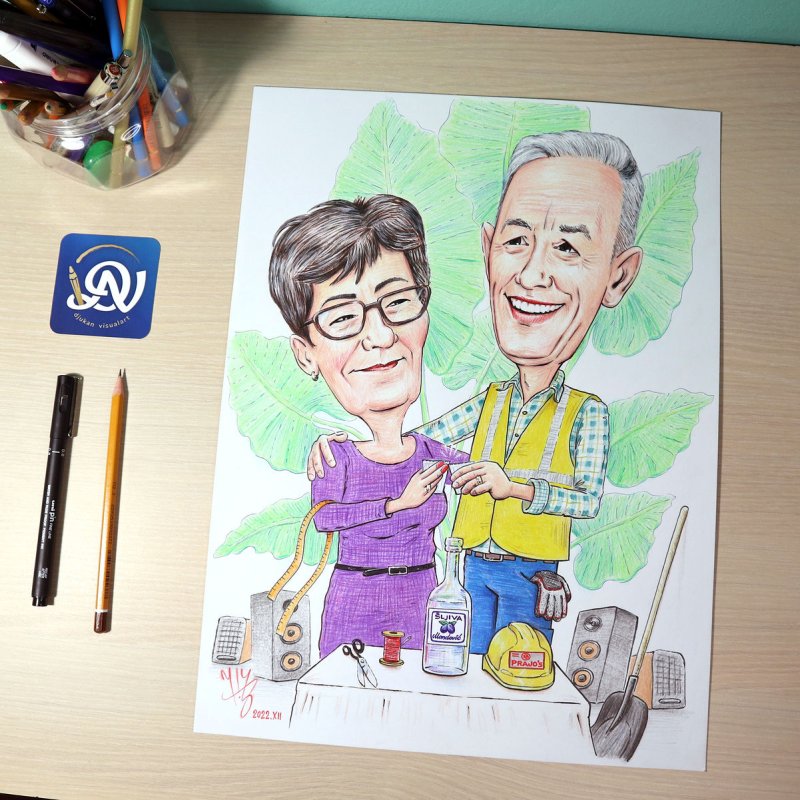 Portrait caricature for parents, Painting DJUKAN ~ CARICATURES