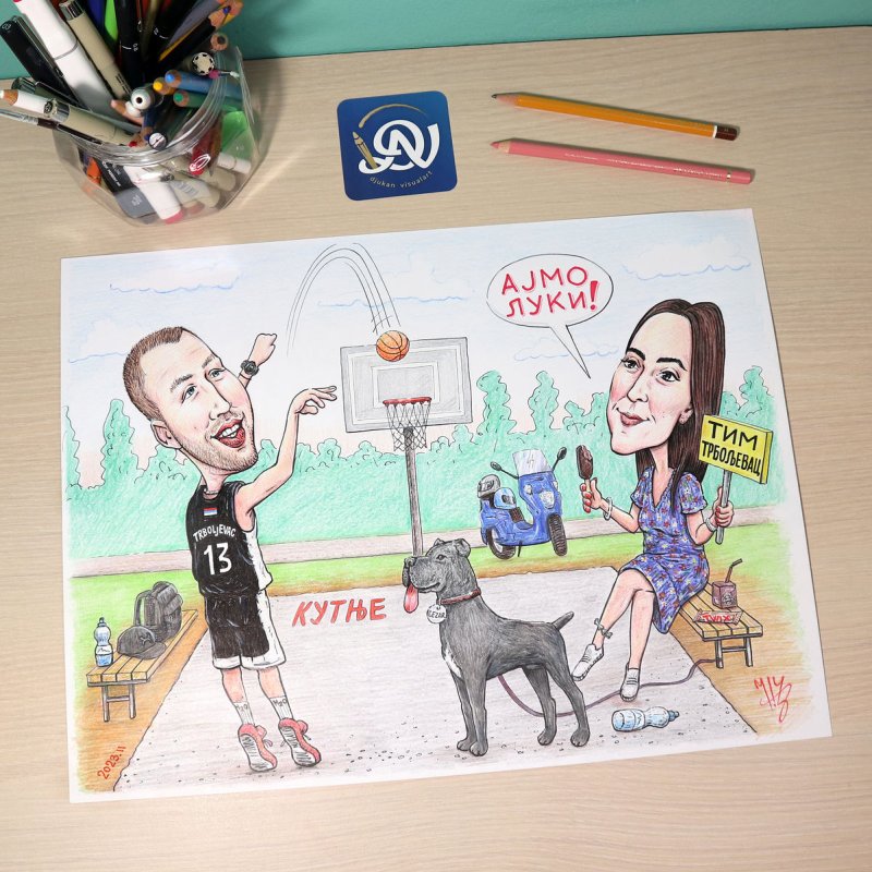 portrait caricature for a young couple, Painting DJUKAN ~ CARICATURES