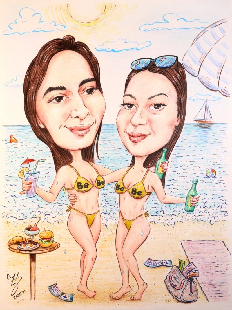 FRIENDS ON THE BEACH - PORTRAIT CARICATURE