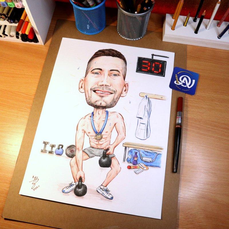 SRDJAN IS TRAINING - PORTRAIT CARICATURE, Painting DJUKAN ~ CARICATURES