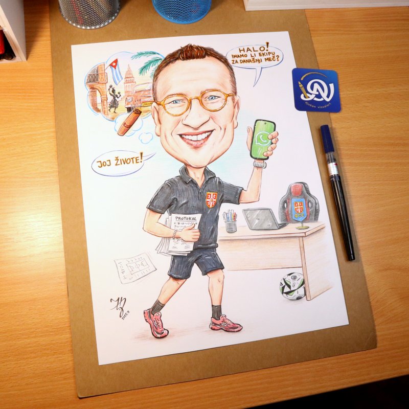 FUDBALSKI MENADZER - PORTRET KARIKATURA, Slika ĐUKAN ~ KARIKATURE