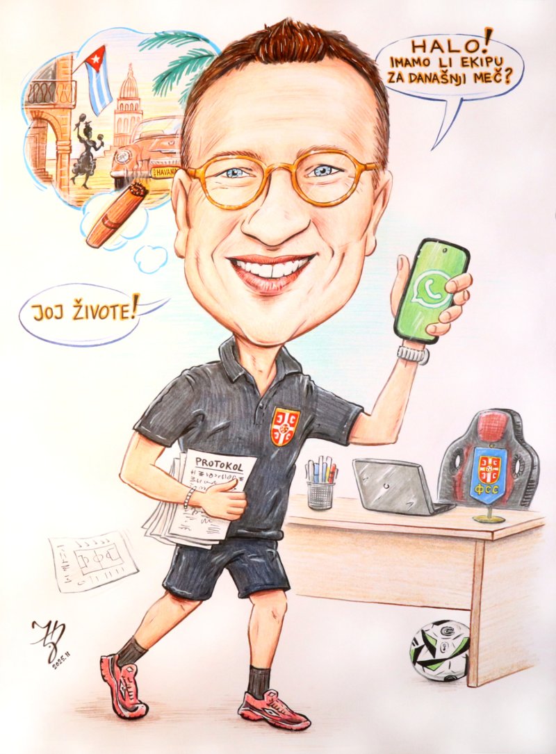 FUDBALSKI MENADZER - PORTRET KARIKATURA, Slika ĐUKAN ~ KARIKATURE