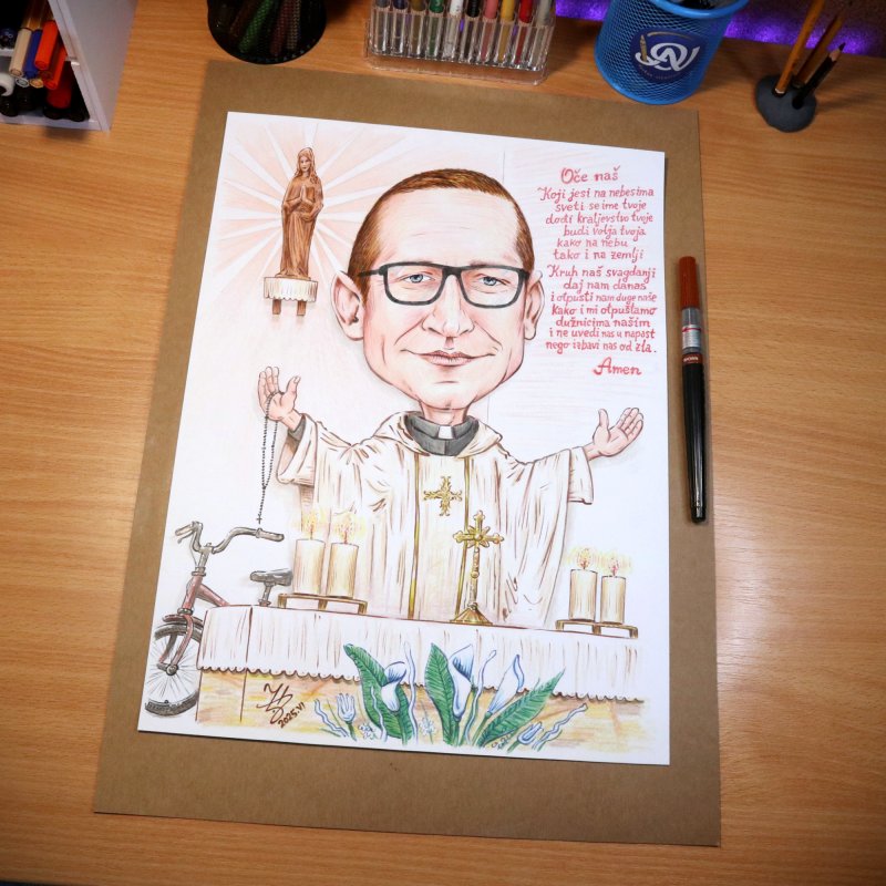 PRIEST SZILARD - PORTRAIT CARICATURE, Painting DJUKAN ~ CARICATURES