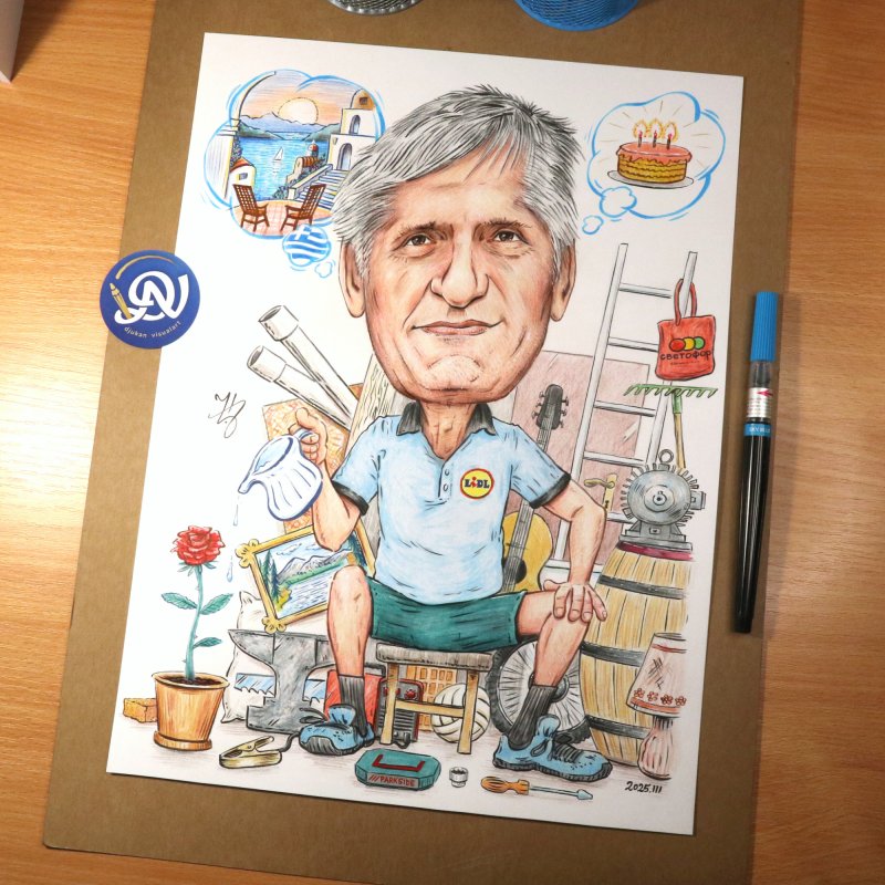 TETAK SVETISLAV - PORTRET KARIKATURA, Slika ĐUKAN ~ KARIKATURE