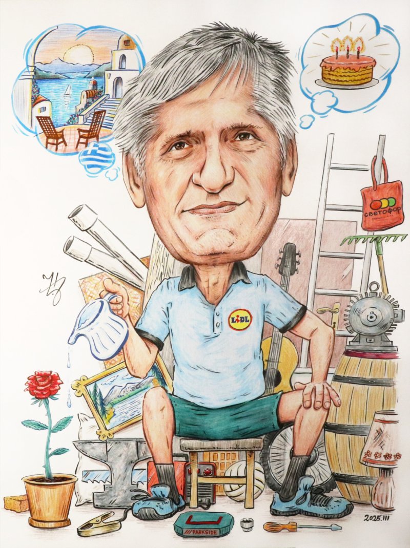 TETAK SVETISLAV - PORTRET KARIKATURA, Slika ĐUKAN ~ KARIKATURE