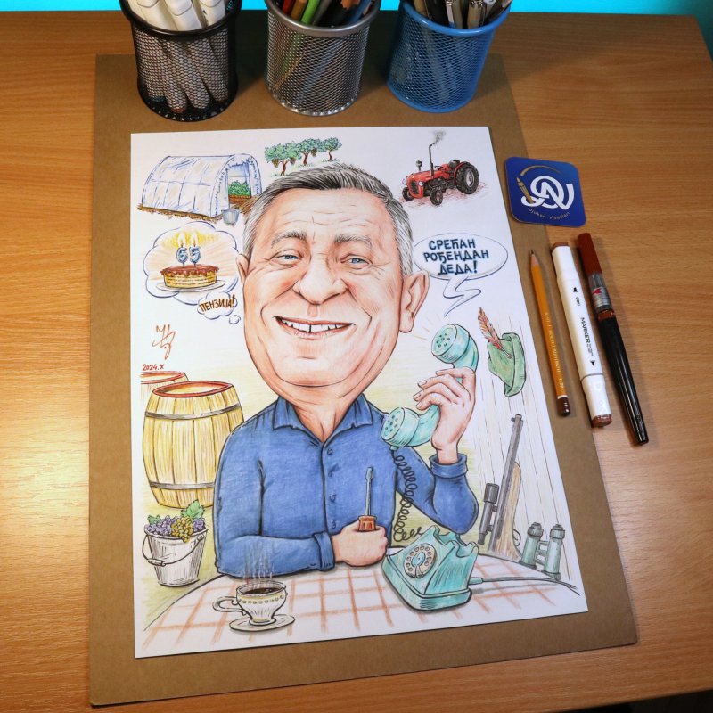 DEDIN RODJENDAN - PORTRET KARIKATURA, Slika ĐUKAN ~ KARIKATURE