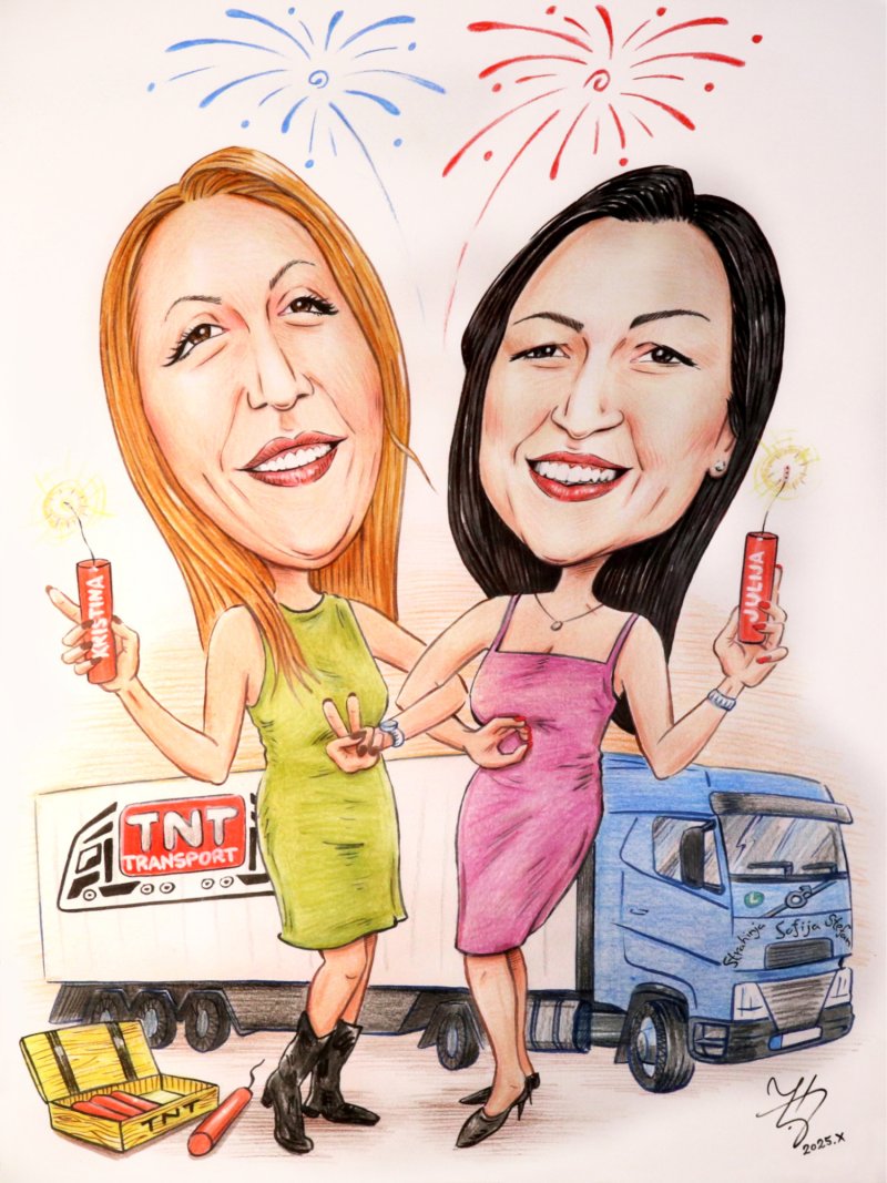 KOLEGINICE JUBILEJ - PORTRET KARIKATURA, Slika ĐUKAN ~ KARIKATURE