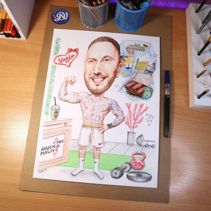 FITNES TRENER STRAHINJA - PORTRET KARIKATURA, Slika ĐUKAN ~ KARIKATURE