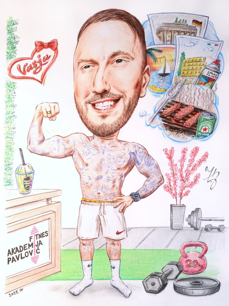 FITNES TRENER STRAHINJA - PORTRET KARIKATURA, Slika ĐUKAN ~ KARIKATURE