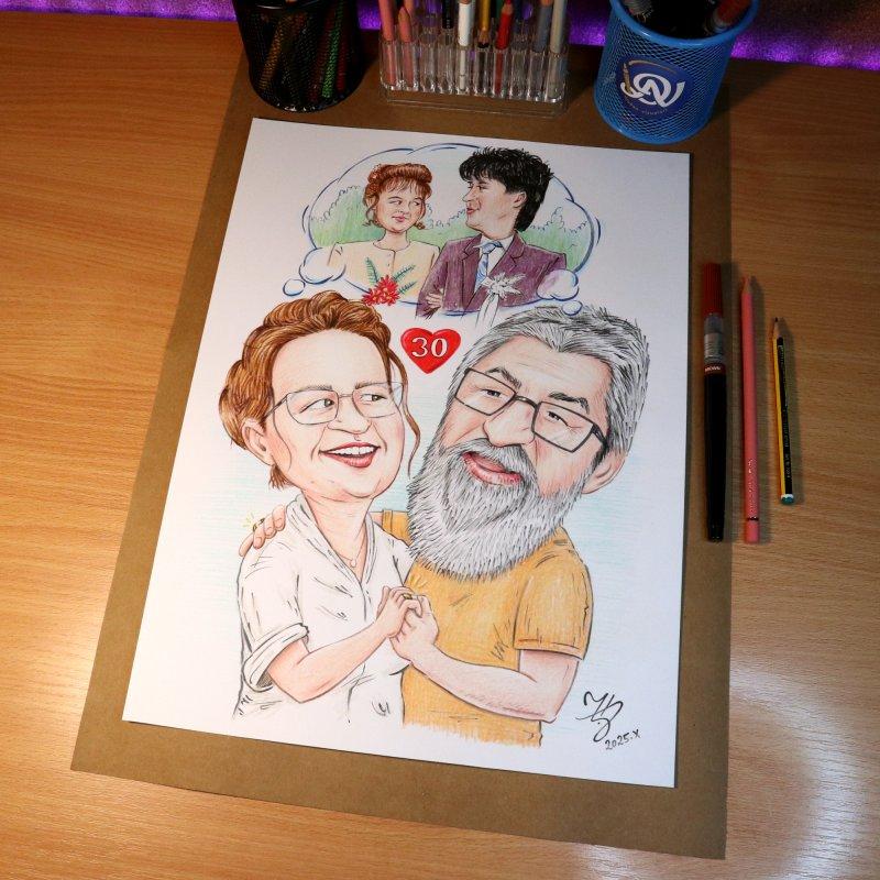 30 GODINA BRAKA - PORTRET KARIKATURA, Slika ĐUKAN ~ KARIKATURE