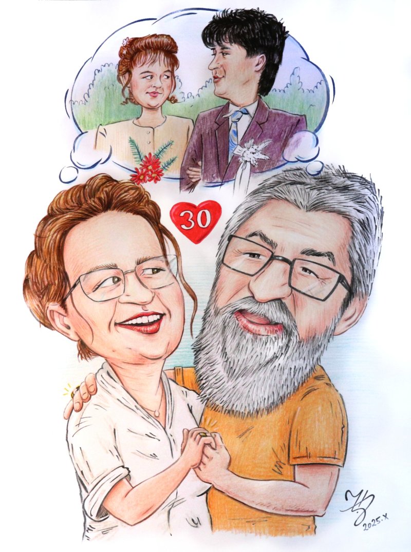 30 GODINA BRAKA - PORTRET KARIKATURA, Slika ĐUKAN ~ KARIKATURE