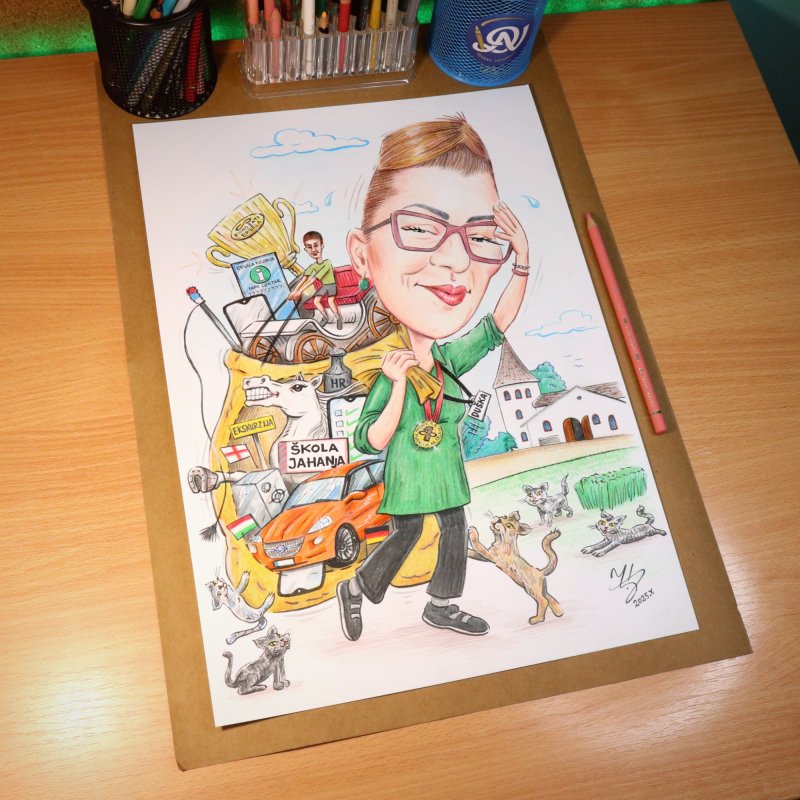 TOURIST GUIDE IS BUSY - PORTRAIT CARICATURE, Painting DJUKAN ~ CARICATURES