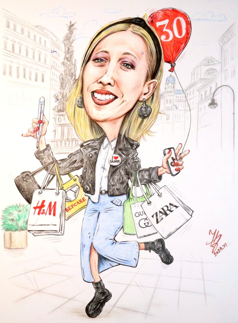 SARAH, FASHION LOVER - PORTRAIT CARICATURE, Painting DJUKAN ~ CARICATURES